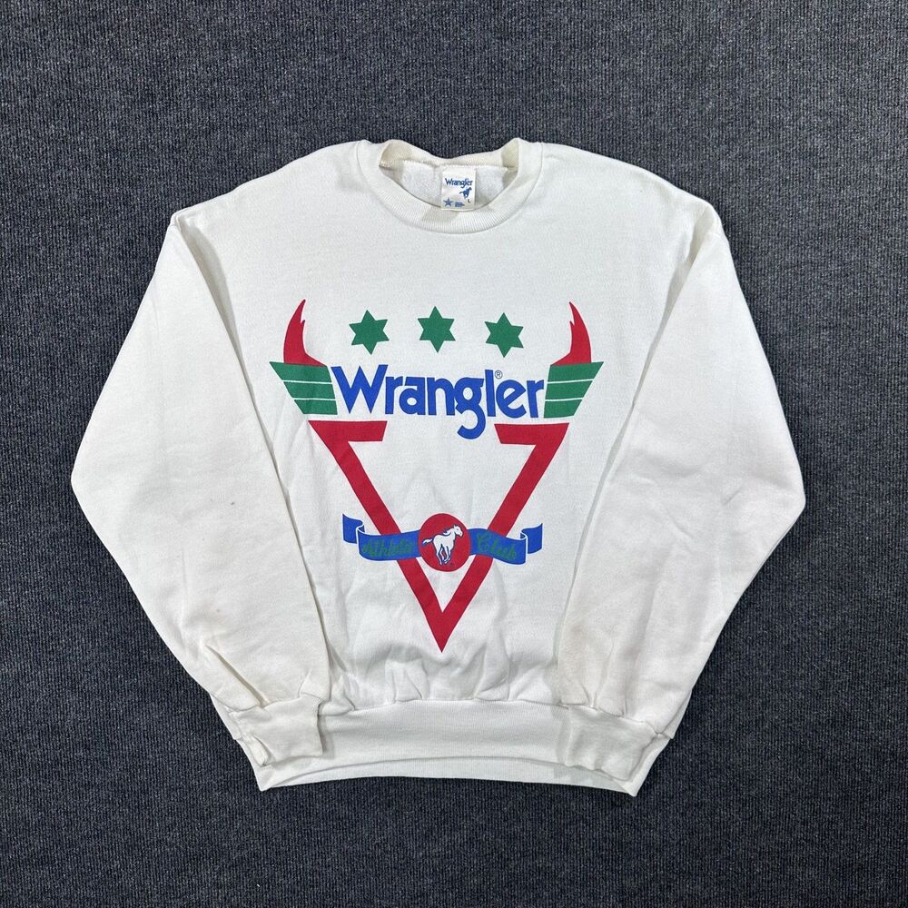 Vintage 80s Wrangler Athletic Club Mens L White Graphic Crewneck Sweatshirt